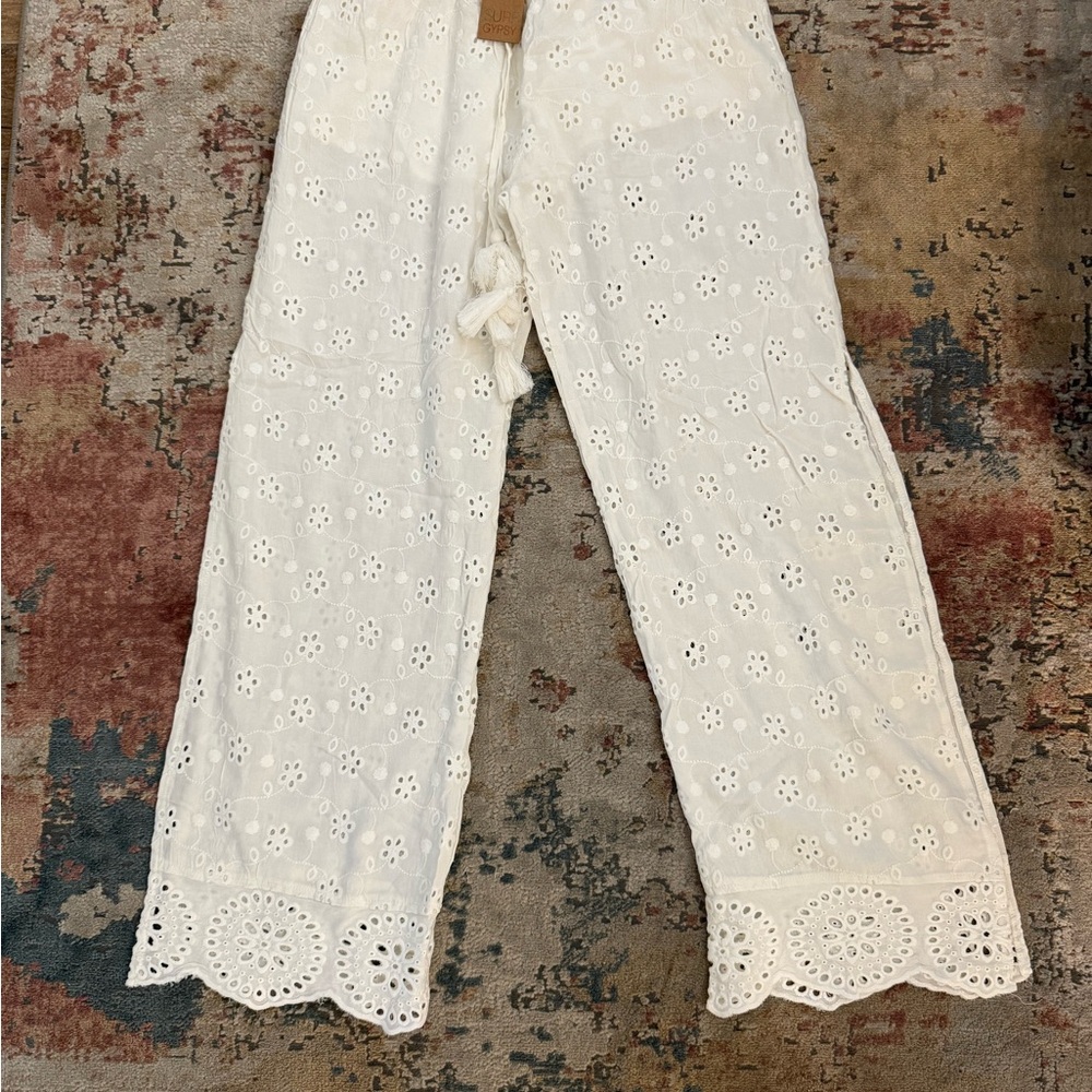 Surf Gypsy White Eyelet Flare Pants